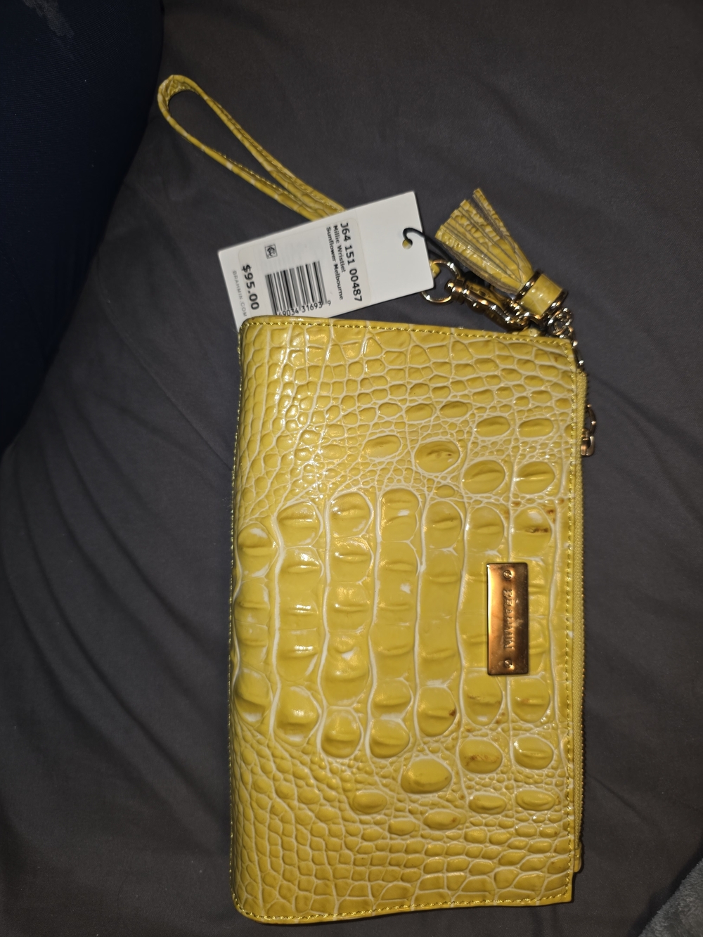 Brahmin Yellow Croc-Embossed Wristlet Clutch